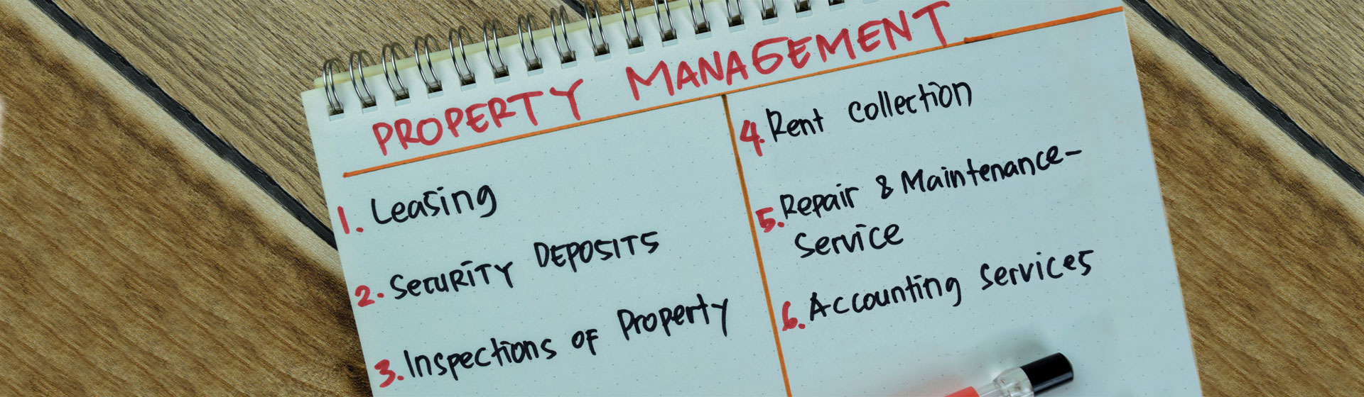 property management hand written list of services